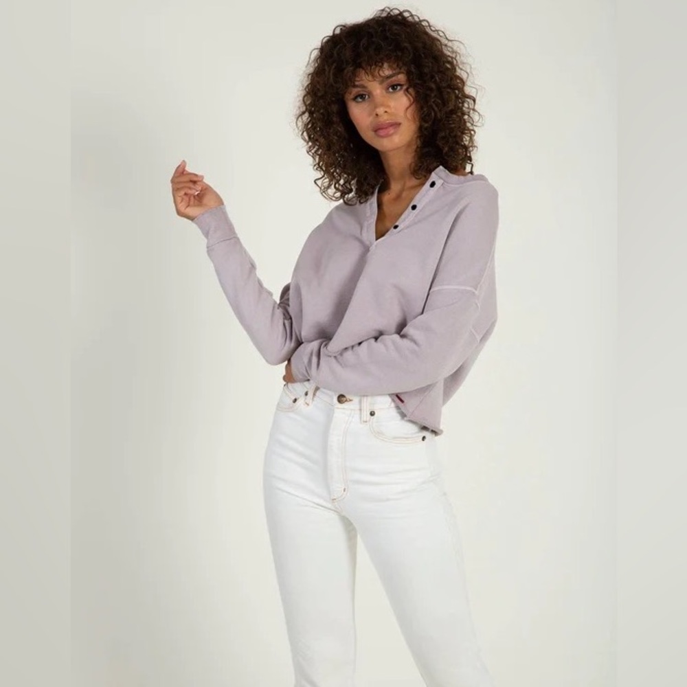 🆕 NWT Revolve n:Philanthropy Harleen Henley Crop Sweatshirt Pale Mauve Size XL